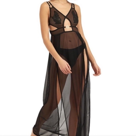 Bluebella Ophelia Black Mesh & Lace Sheer Long Lingerie Nightgown - Picture 1 of 12